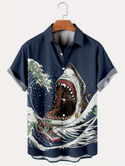Men's Casual Coconut Tree Pattern Short Sleeve Shirt With Pocket