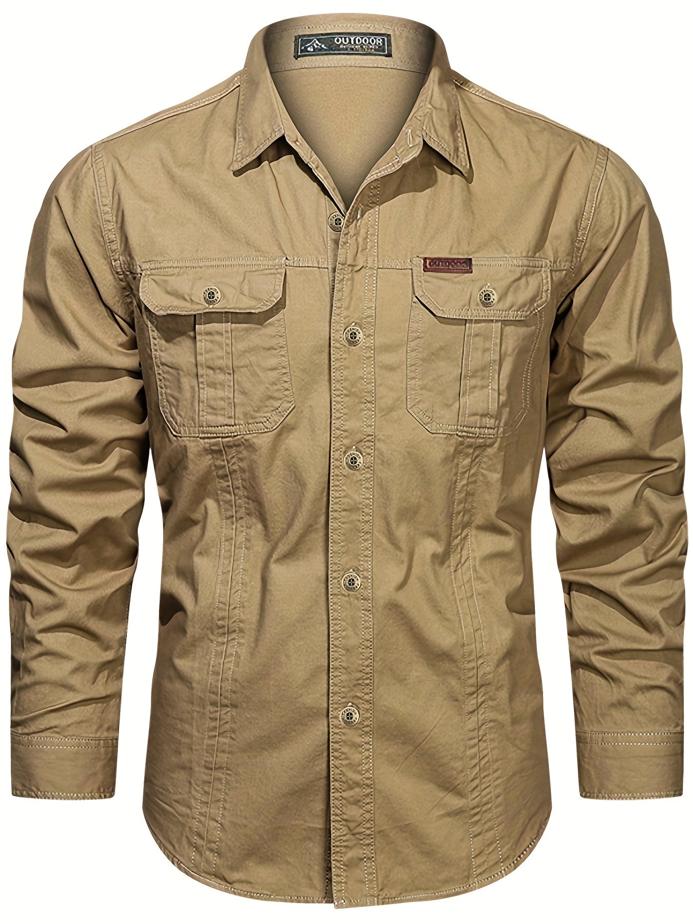 Men's Long Sleeve Cargo Shirt with Pockets for Spring Autumn