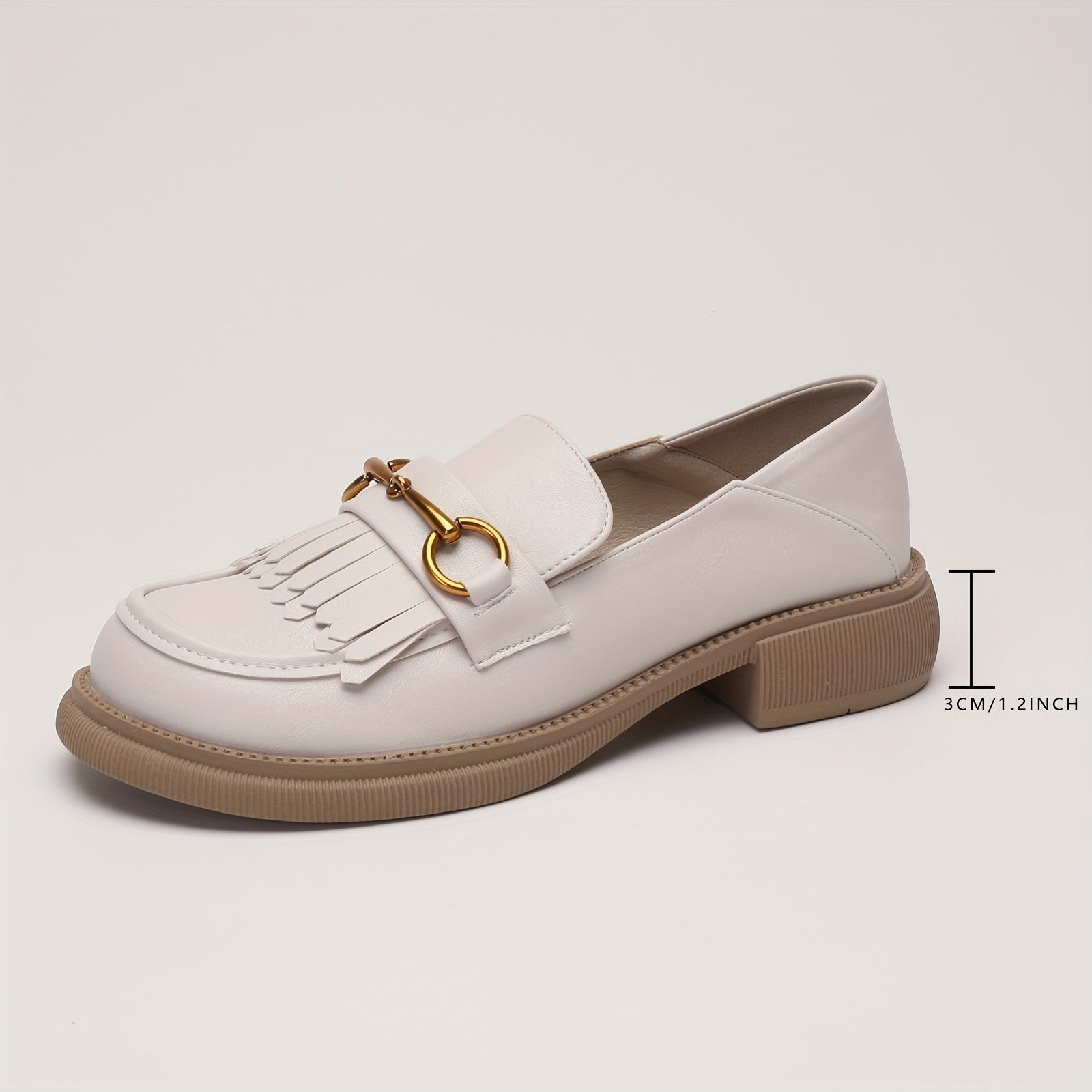 Women's Tassel Chunky Heel Loafers Slip On Comfortable Shoes