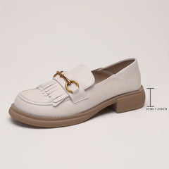 Women's Tassel Chunky Heel Loafers Slip On Comfortable Shoes