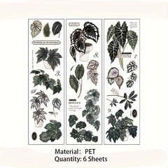 6 Sheets Retro Plant PET Stickers for Scrapbooking Decorative Collage
