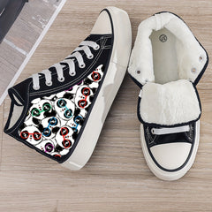 Panda Print Plush Lined Chunky Sneakers for Fall Winter