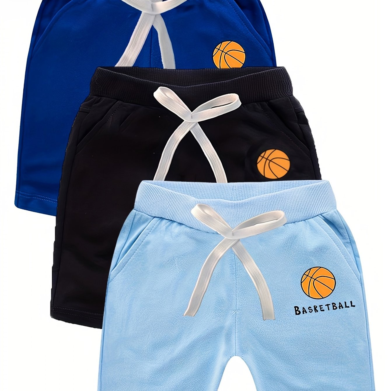 3pcs Boys Basketball Print Comfortable Shorts Quick-drying for Summer Outdoor