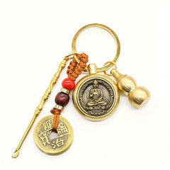 Brass Chinese Zodiac Keychain with Ear Spoon Decoration