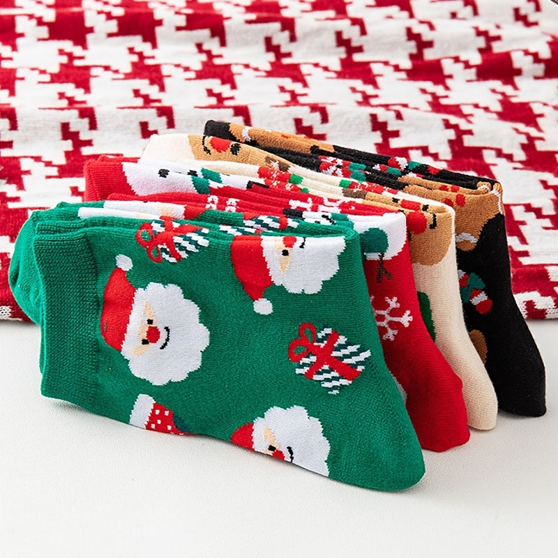4 Pairs Cartoon Christmas Print Socks Women's Stockings