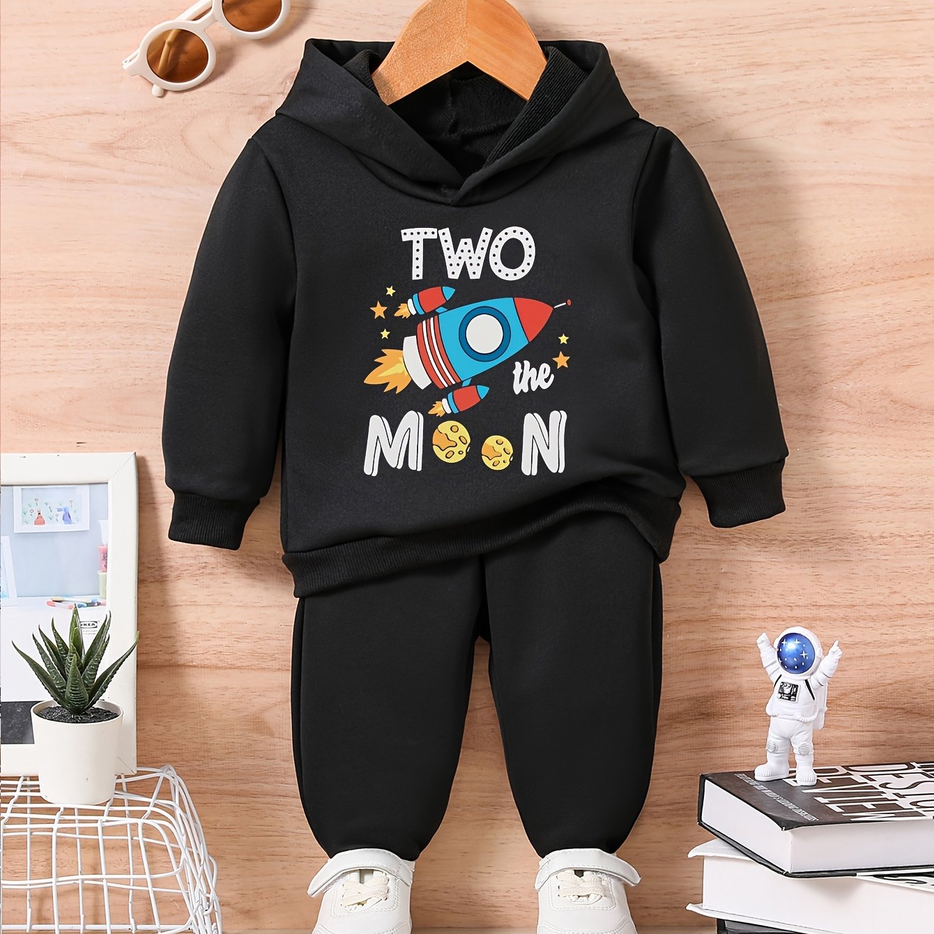 Baby Letter Cartoon Print Casual Outfit Sweatshirt Trousers Set