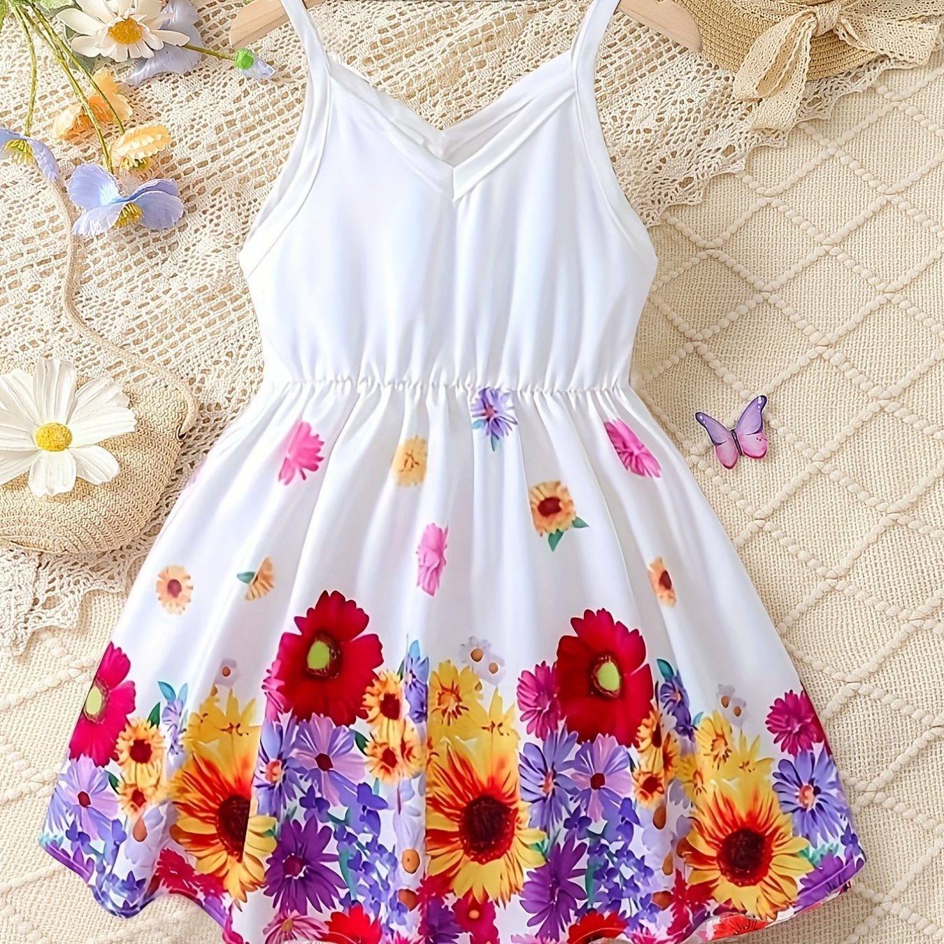 Girls Boho Floral Sleeveless Cami Dress for Summer