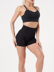 High Rise Seamless Fitness Shorts Solid Stretchy Biker Shorts