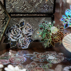 20PCS Flower & Dream Song Dark Flower Laser Silver PET Stickers