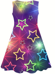 Gradient Star Print Dress Girls Sleeveless Summer Party Dress