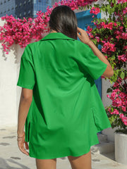 Casual Two piece Set Button Front Shirt & Drawstring Shorts