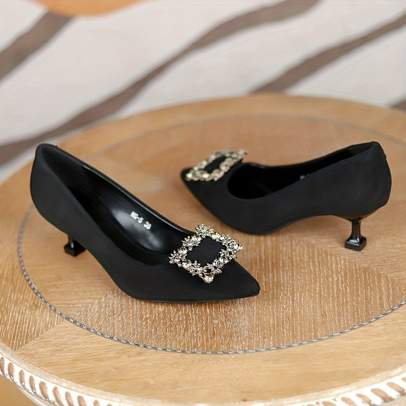 Women's Rhinestone Square Buckle Stiletto Heels