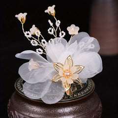 Faux Pearl Hair Clip Floral Bridal Duck Billed Clip Headgear Jewelry