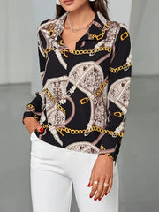 Casual Blouse Women's Plus Chain & Snakeskin Print Long Sleeve