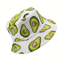 Avocado Print Reversible Bucket Hat Fruit Pattern Fisherman Cap Sunscreen Basin