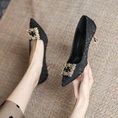 Square Rhinestone Ladies High Heels Pointed Toe Stiletto Heels