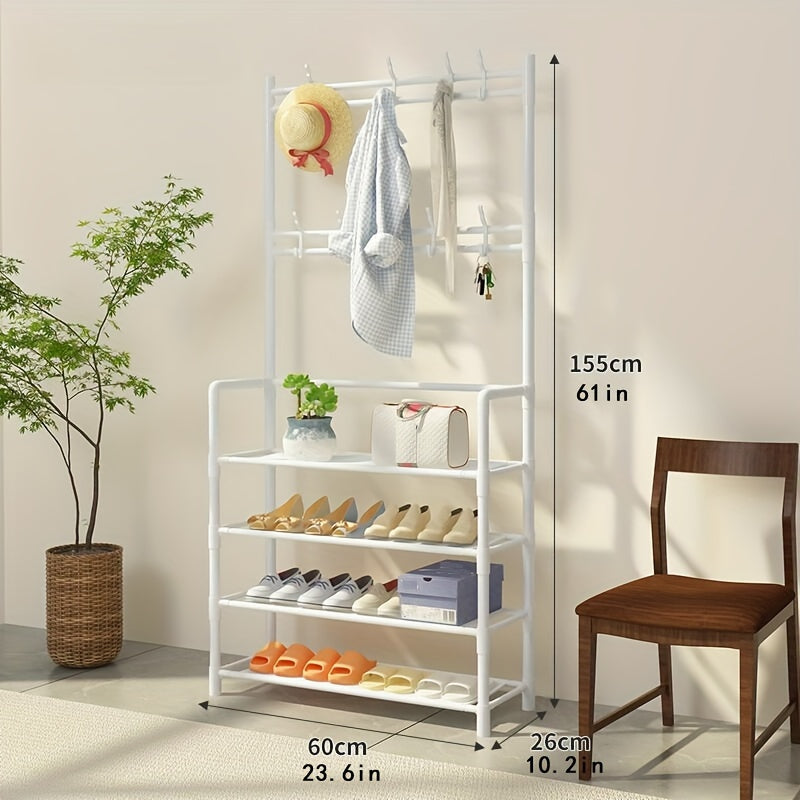 Freestanding Garment Rack Shoe Clothing Organizer Shelves
