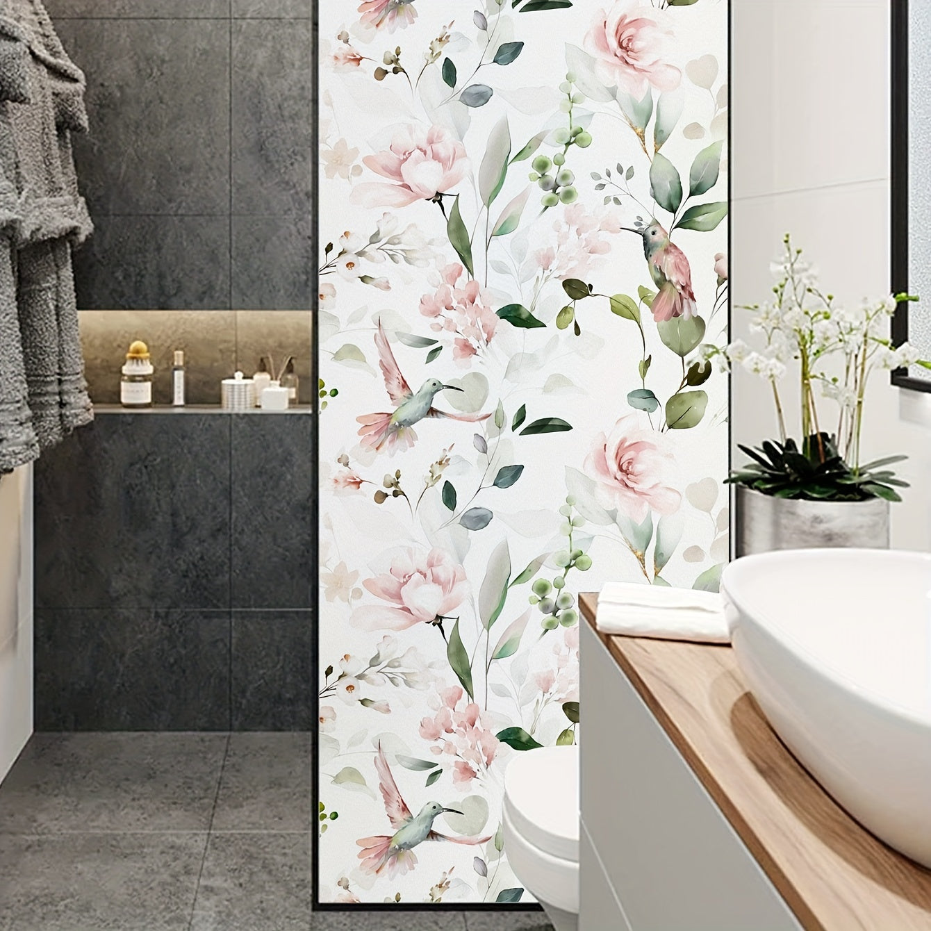 Colorful Bird Flower Plant Privacy Window Film Frosted Heat Insulating