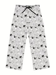 Halloween Graphic Print Sleep Bottoms Soft & Comfy Elastic Waist Women's Pants