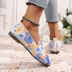 Women's Floral Print Flat Shoes Lightweight Square Toe Outdoor Shoes