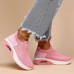 Women's Knit Slip On Sneakers Air Cushion Sole Low Top Sport Shoes