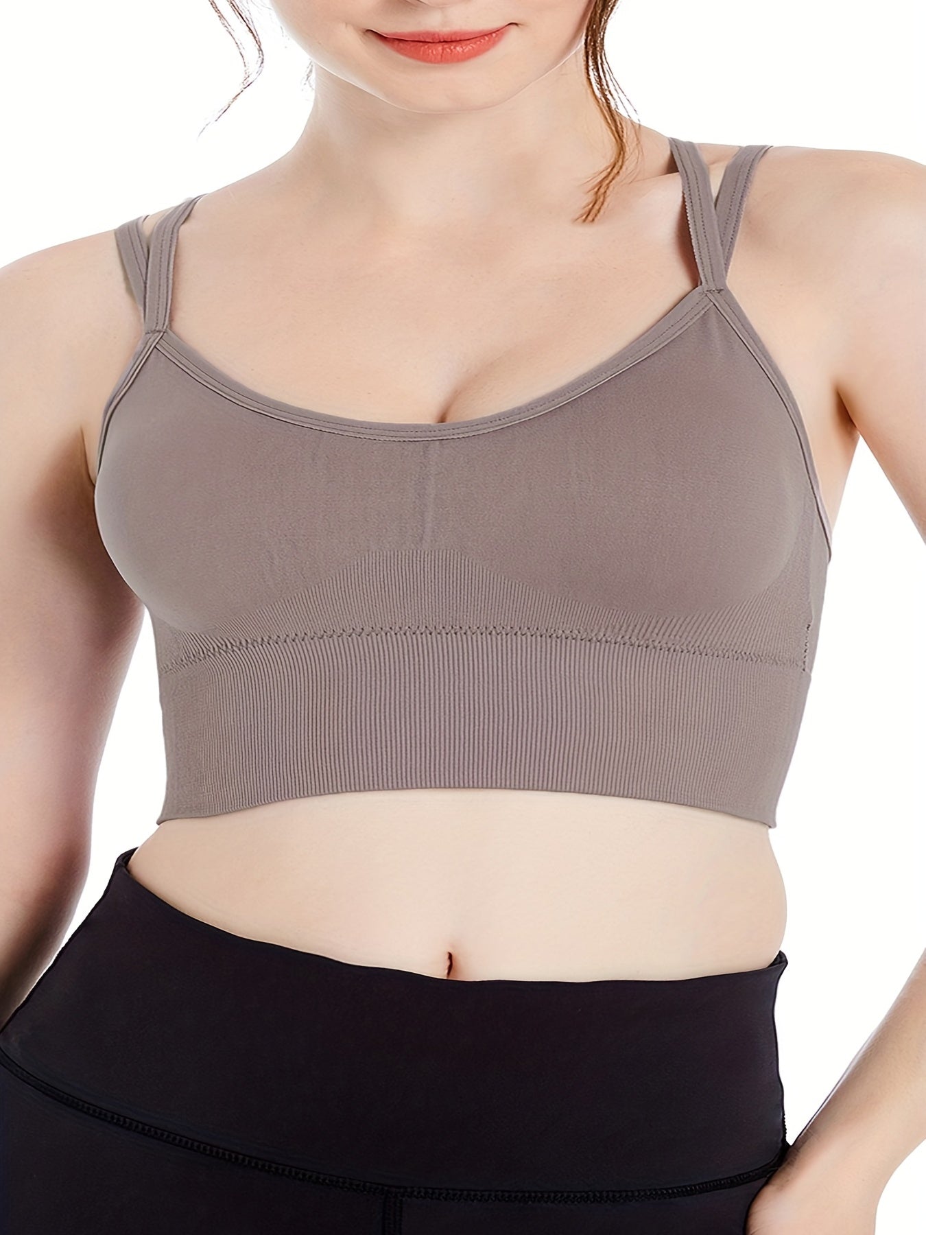 Sports Bra Solid Round Neck High Stretch Bra