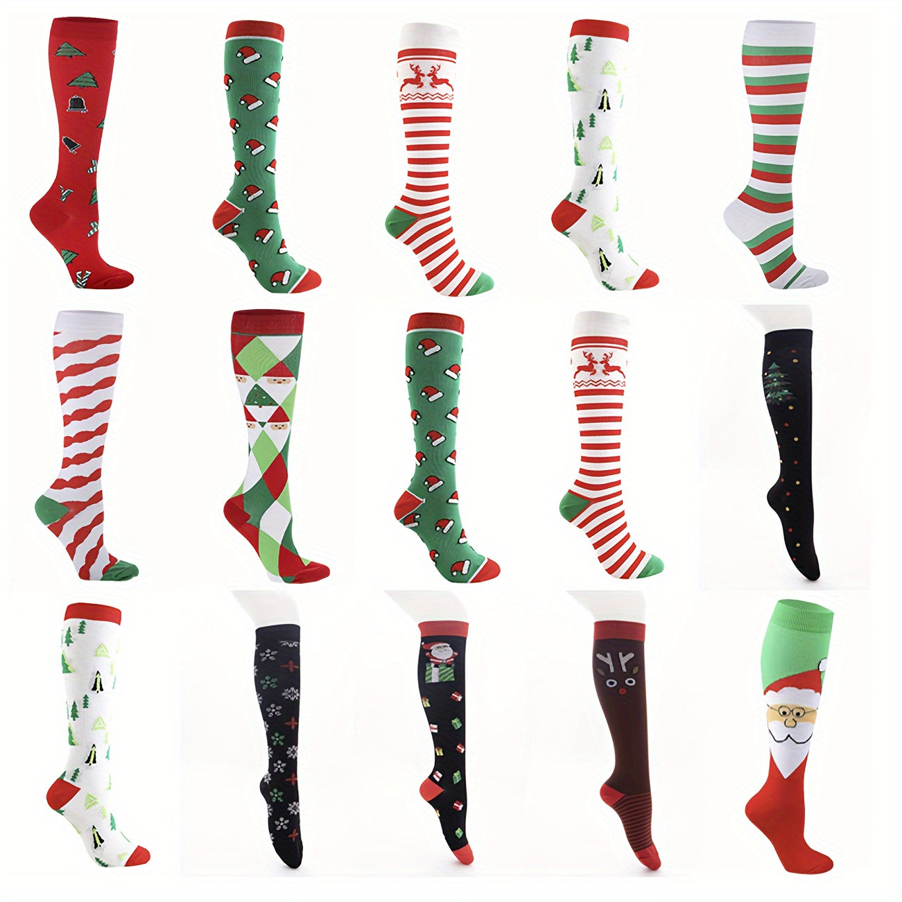 1pair Christmas Stockings Knee High Sports Socks Compression Socks