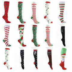 1pair Christmas Stockings Knee High Sports Socks Compression Socks