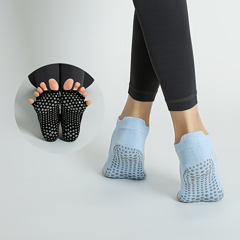 5 Toe Yoga Socks Open Toe Anti Skid Low Cut Dance Socks With Grips
