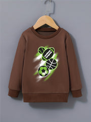 Ball Print Boys Pullover Sweatshirt Long Sleeve Crew Neck Tops Kids Clothing