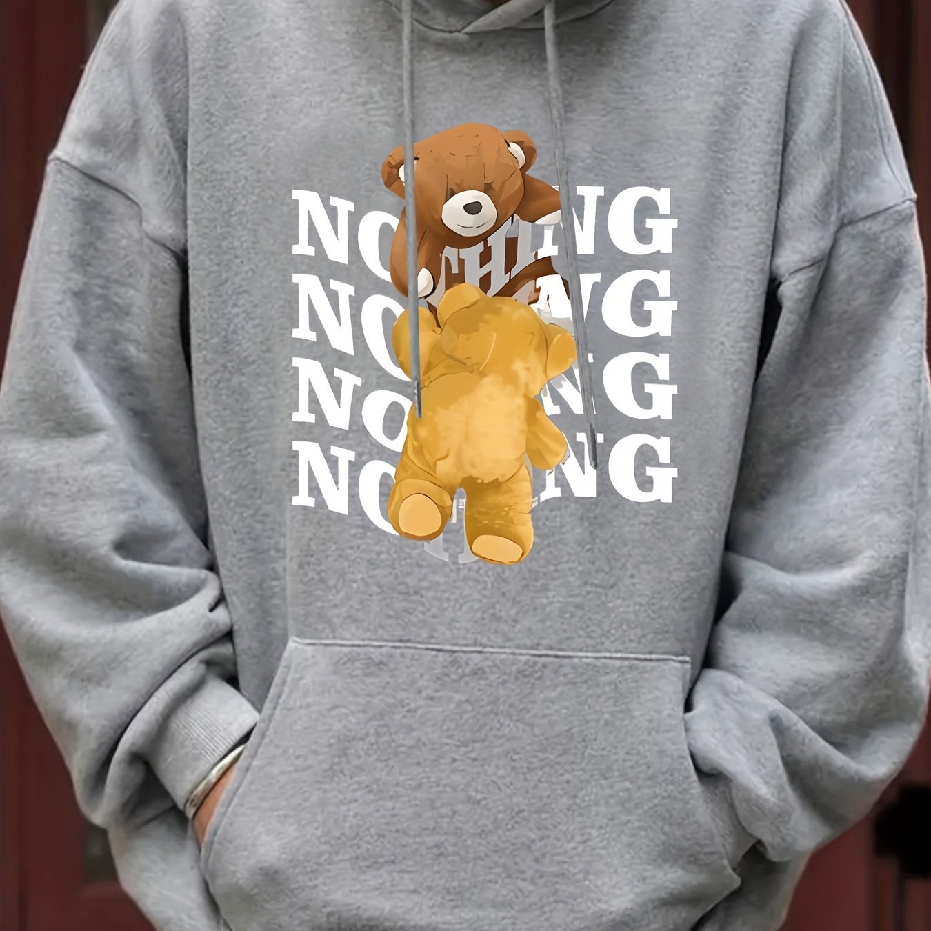 Teddy Bear Print Hoodie For Men