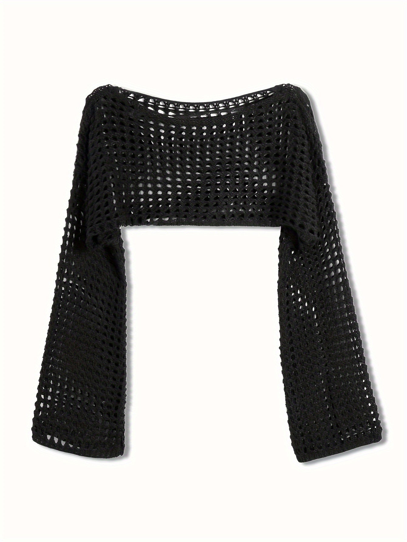Casual Sweater Women Solid Hollow Bell Sleeve Crop Jumper