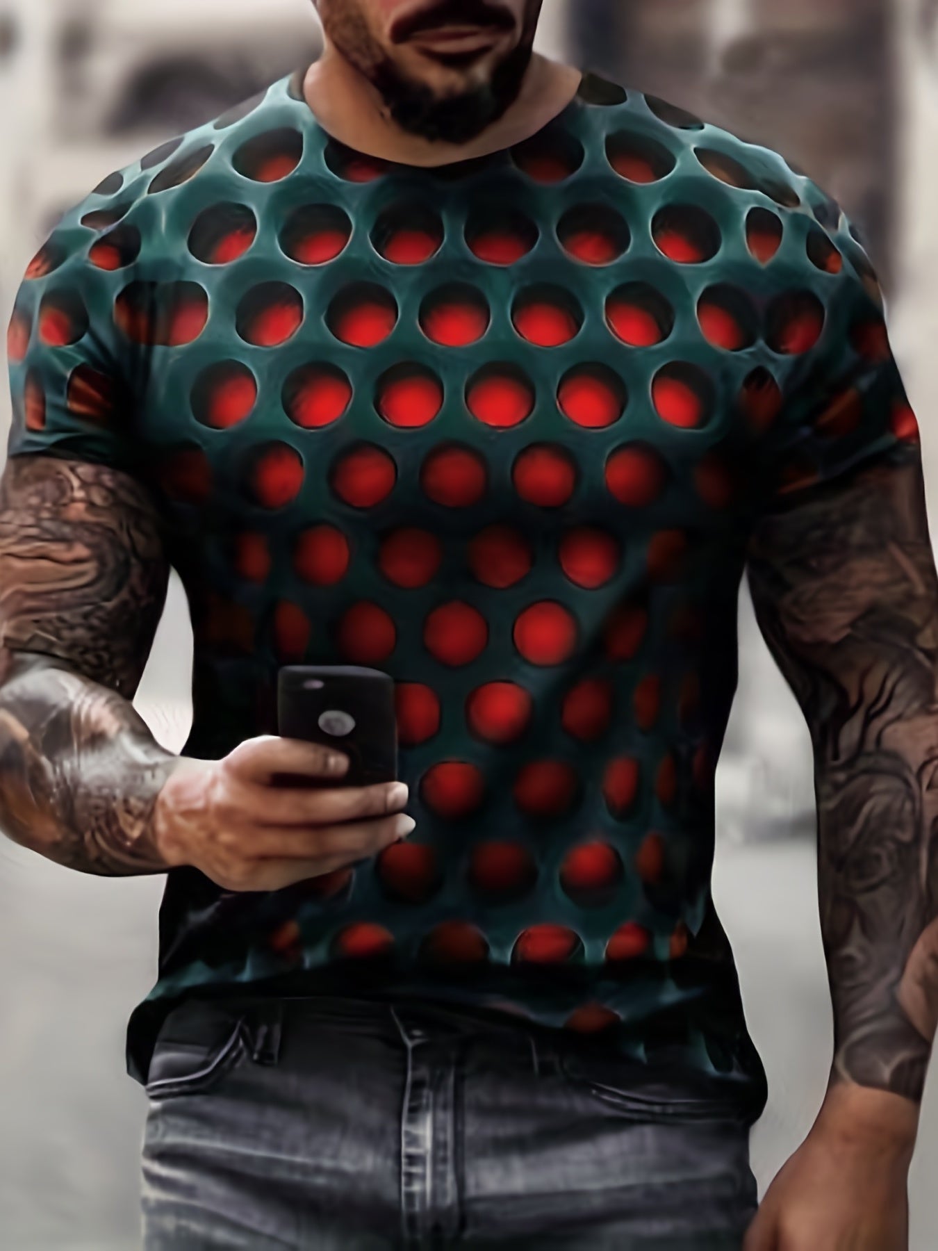 Men's 3D Pattern Graphic Active Tee Top Short Sleejson Slightly Stretch