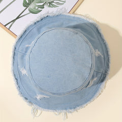 Distressed Ripped Bucket Hat with Frayed Brim for Sunscreen Protection
