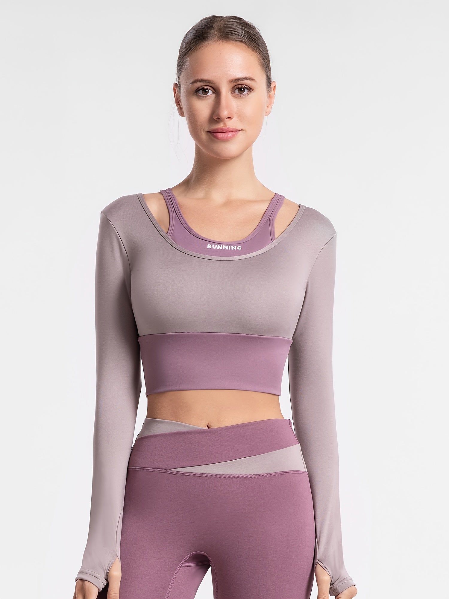 Quick Dry 2-in-1 Padded Workout Top for Women Long Sleeve Yoga Top
