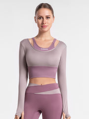 Quick Dry 2-in-1 Padded Workout Top for Women Long Sleeve Yoga Top