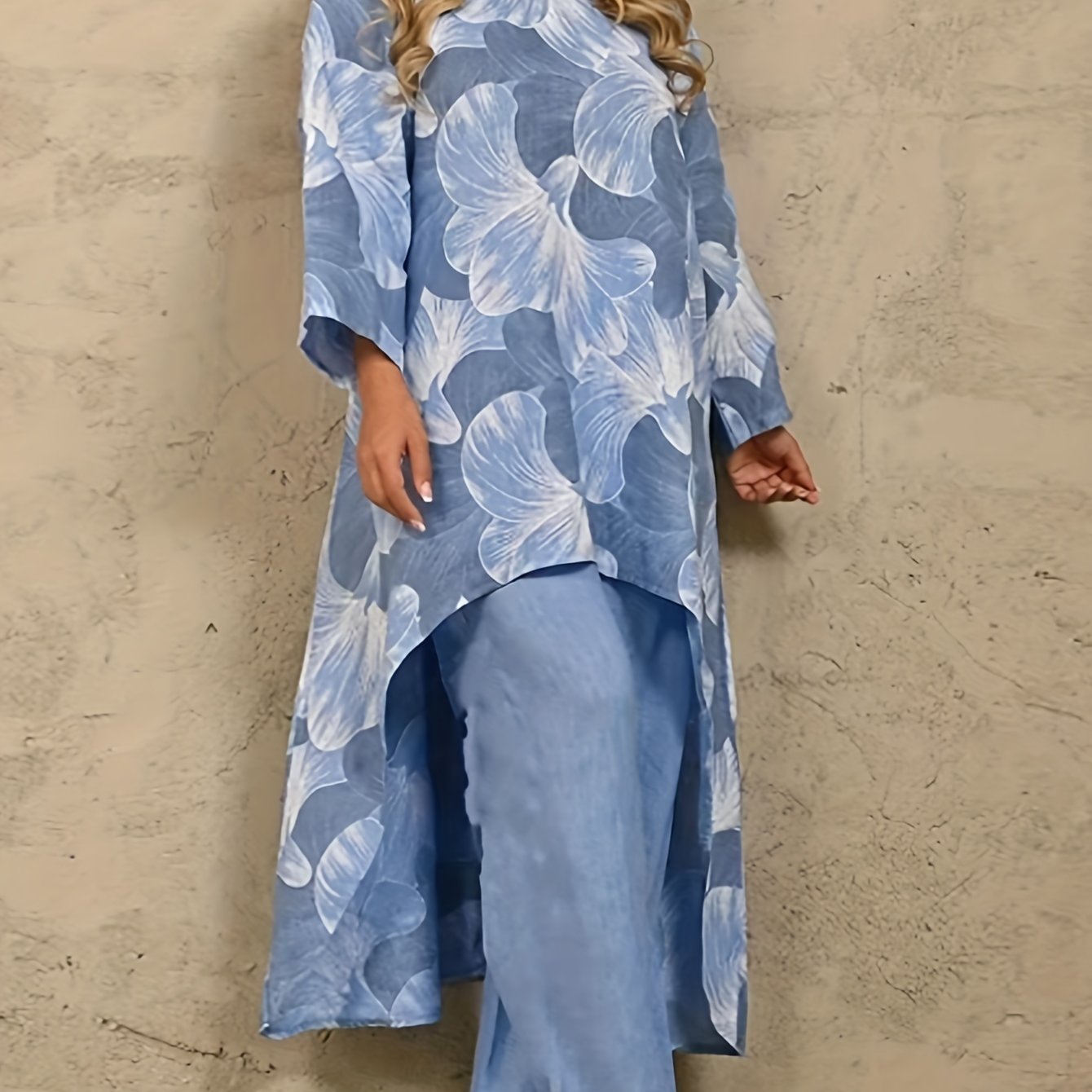 Floral Print Tunic Top & Wide Leg Pants Set