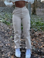 Y2K High Waist Cargo Pants - Solid Slim Fit - Casual Wide Leg