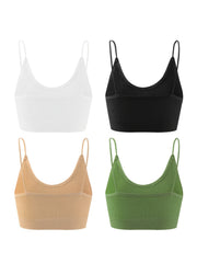 4pcs Solid Ribbed Wireless Bras Comfy Sports Bra