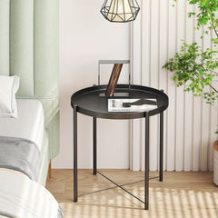 Coffee Table Metal Edge Round Sofa Small Table w/ Tray Living Room Bedroom