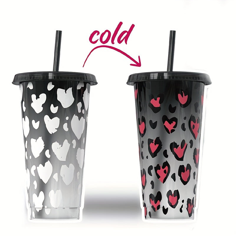 2pcs 710ml Leopard Print Cups with Lids & Keychains, Reusable Coffee Cup