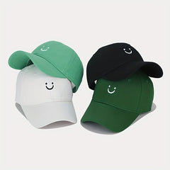 Unisex Sunshade Baseball Cap with Smile Embroidery