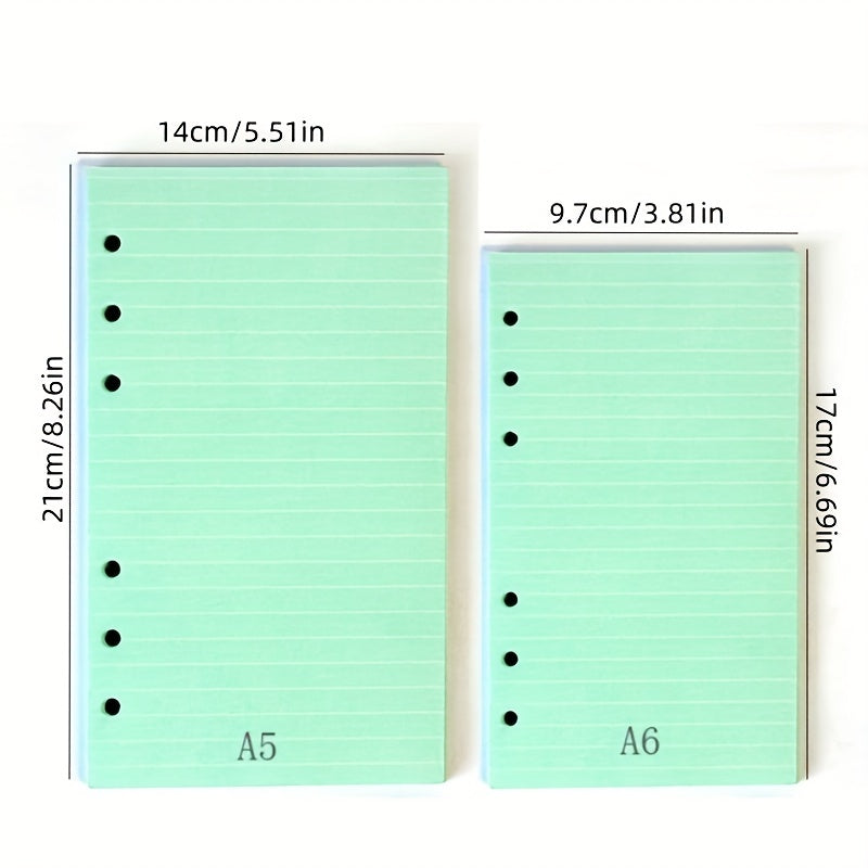 Colorful 6 Hole Ruled Blank Refills Inserts For Leather Journals 40 Sheets