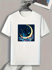 Moon & Wolf Print Men's Sports Tee Outdoor Fitness Clothing Gift For Men