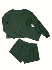 Waffle Knit Lounge Set - Three Piece Pajama Set