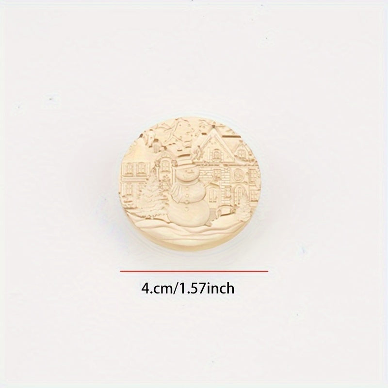 Christmas Snowman 3D Embossed Fire Paint Brass Stamp 40mm Round