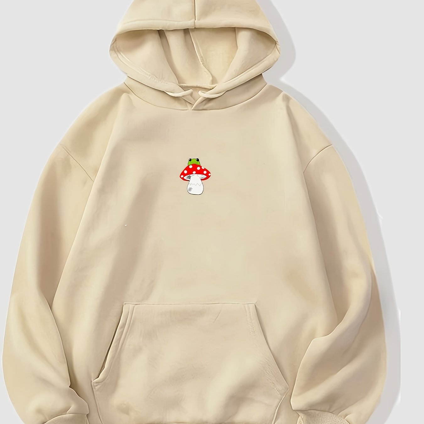 Mushroom Print Drawstring Loose Hoodie Casual Hooded Sweatshirt