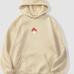 Mushroom Print Drawstring Loose Hoodie Casual Hooded Sweatshirt