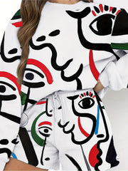 Women's Plus Abstract Print Sweatshirt & Tie Shorts Two Piece Set