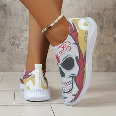 Women's Halloween Skull Knit Sock Shoes Lightweight Slip On Sneakers